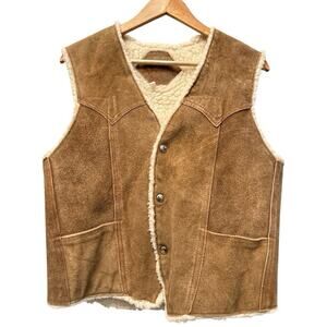 Biker Western Sherpa Fleece‎ Lined Genuine Leather Vest Size M Cowboy Heavy